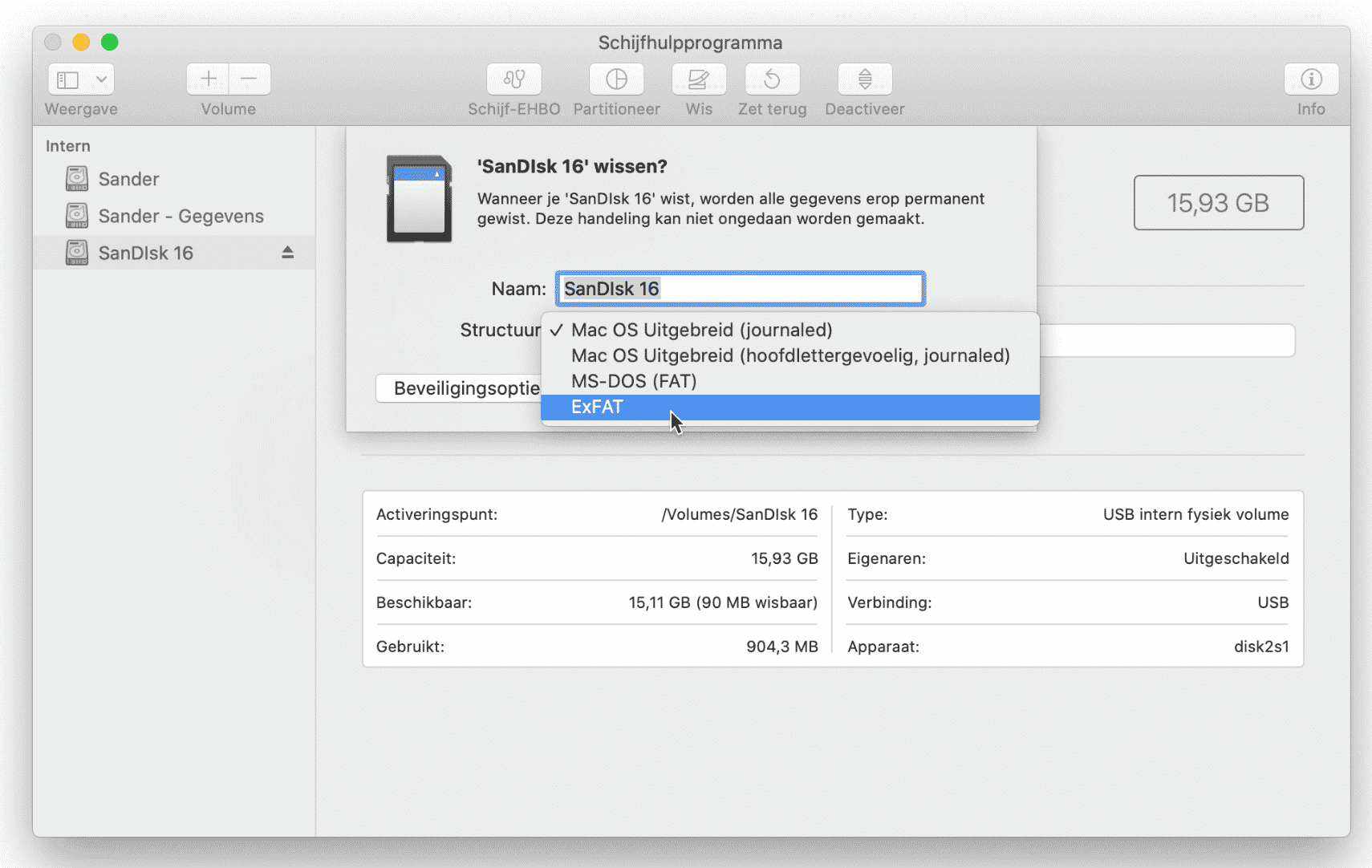 SD kaart formateren mac3
